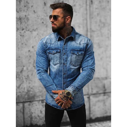 Koszula męska jeansowa ciemno-niebieska OZONEE NB/MC710BS Ozonee XL okazyjna cena ozonee.pl