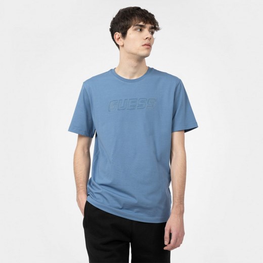 Męski t-shirt z nadrukiem GUESS ALGERNON SS - niebieski Guess L Sportstylestory.com