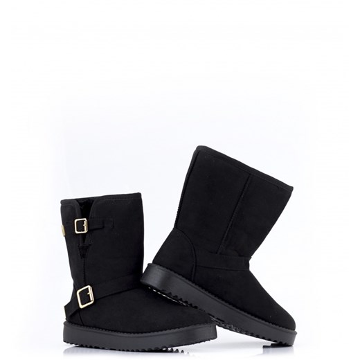 Czarne Śniegowce Black Snow Boots with Two Clips born2be-pl czarny futra