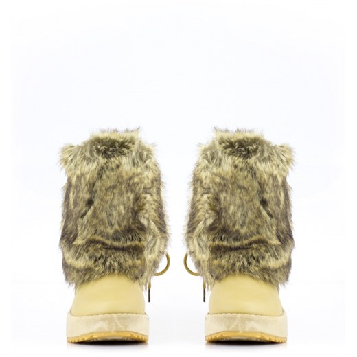 Beżowe Śniegowce Beige Snow Boots with Cod Line born2be-pl szary futra
