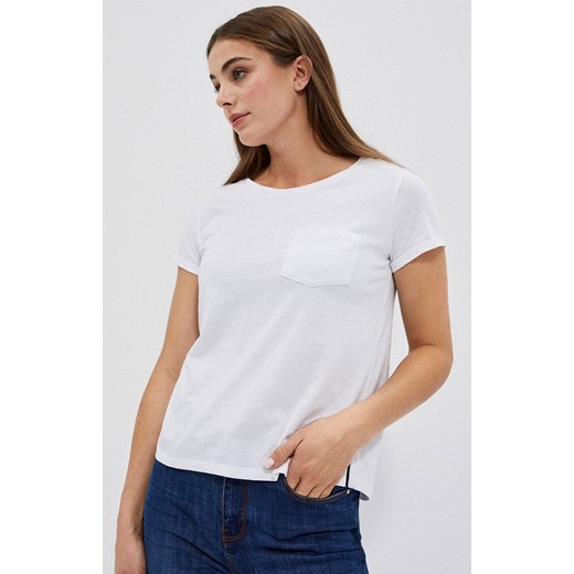 Bawełniany t-shirt z kieszonką w kolorze białym 4050, Kolor biały, Rozmiar XL, Moodo ze sklepu Primodo w kategorii Bluzki damskie - zdjęcie 149491861