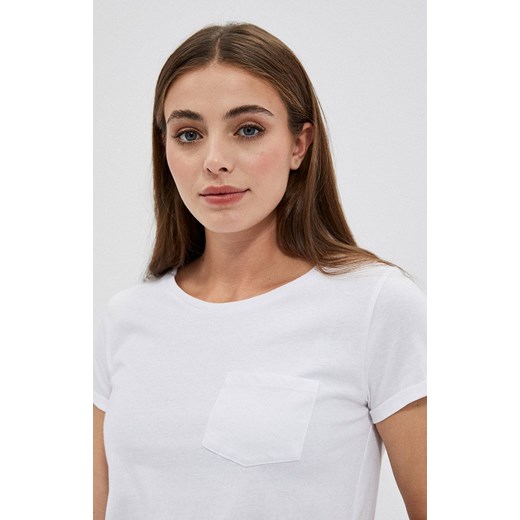 Bawełniany t-shirt z kieszonką w kolorze białym, Kolor biały, Rozmiar XS, Moodo XS Primodo