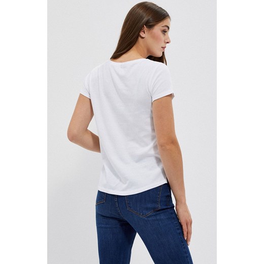Bawełniany t-shirt z kieszonką w kolorze białym, Kolor biały, Rozmiar XS, Moodo S Primodo