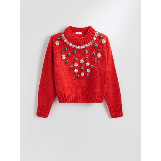 Reserved - Sweter z kolorowymi kamieniami - Czerwony Reserved S wyprzedaż Reserved