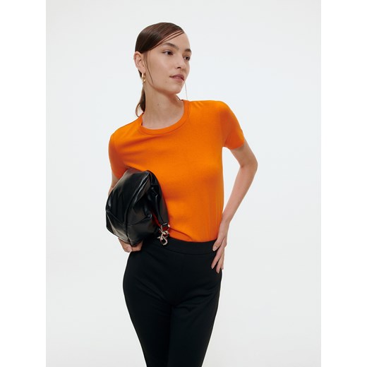 Bluzka damska pomarańczowy Reserved z okrągłym dekoltem z krótkim rękawem 