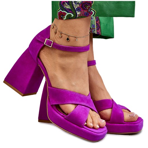 Sandały damskie Lewski Shoes na lato z zamszu eleganckie na średnim obcasie z klamrą 