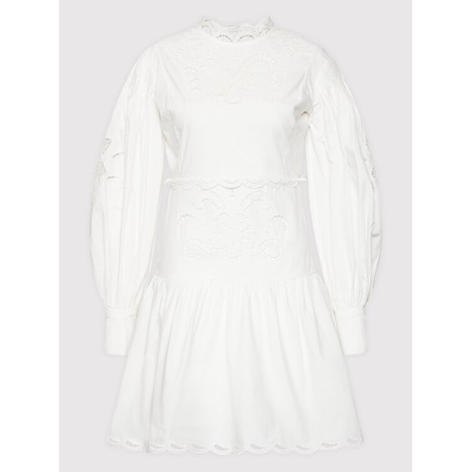 Sukienka Twinset koronkowa casual biała z długimi rękawami trapezowa 
