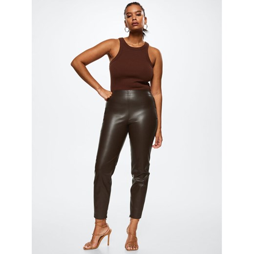 Mango Spodnie z imitacji skóry London 37015129 Brązowy Skinny Fit Mango XXS wyprzedaż MODIVO