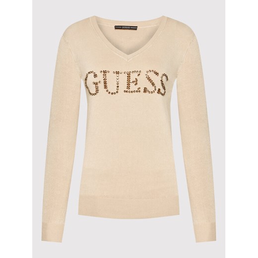 Guess Sweter W2RR21 Z2NQ0 Beżowy Slim Fit Guess XS promocyjna cena MODIVO