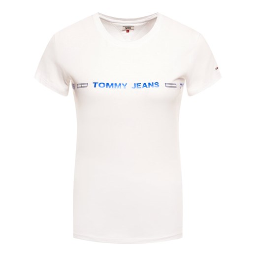 Tommy Jeans T-Shirt Linear Logo DW0DW07799 Biały Slim Fit Tommy Jeans XS MODIVO okazyjna cena