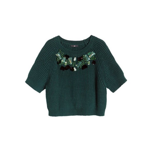  Sweter z koralikami  h-m zielony bawełniane