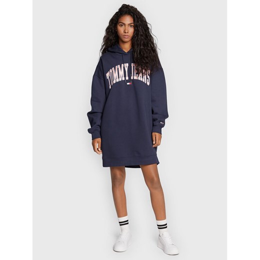 Tommy Jeans Sukienka dzianinowa Logo DW0DW14548 Granatowy Regular Fit Tommy Jeans L okazja MODIVO