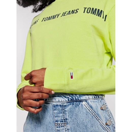 Tommy Jeans Bluza Cropped Tape Crew DW0DW09793 Zielony Regular Fit Tommy Jeans M wyprzedaż MODIVO