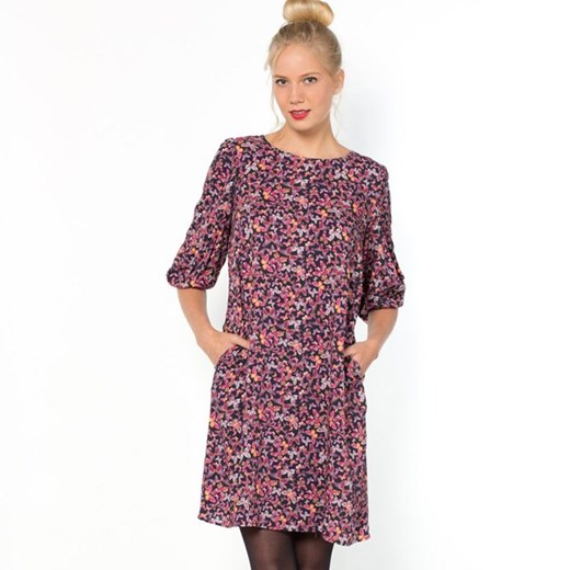 Wzorzysta sukienka z rękawem 3/4 la-redoute-pl fioletowy abstrakcyjne wzory