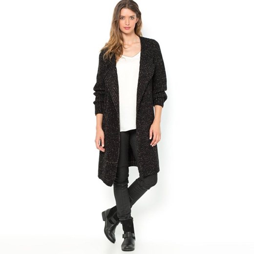 sweter rozpinany, długi i luźny la-redoute-pl czarny akryl
