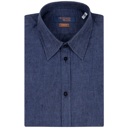 Trussardi Koszula Yarn Dyed 52C00212 Granatowy Close Fit Trussardi 40 wyprzedaż MODIVO