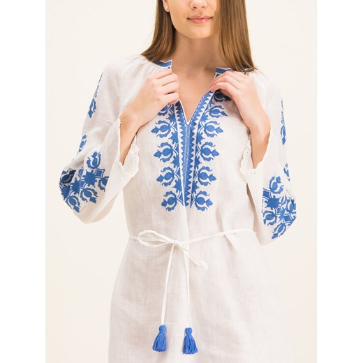 Tory Burch Sukienka plażowa Embroidered Linen Dress 54804 Biały Regular Fit Tory Burch L okazja MODIVO