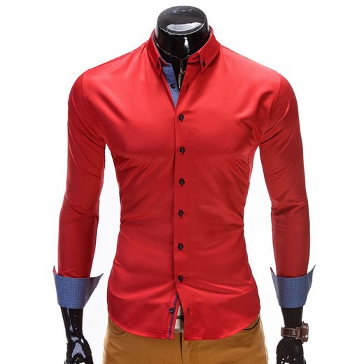 Koszula K109 - BORDOWA ombre czerwony bawełna