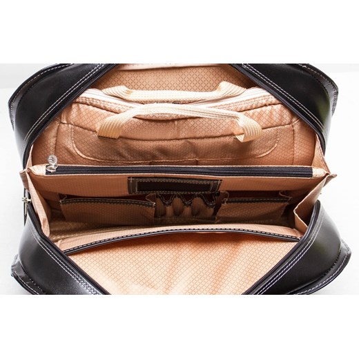 MCKLEIN Oak Grove ekskluzywna czarna torebka skórzana damska na laptopa 15,4" skorzana-com pomaranczowy z kieszeniami