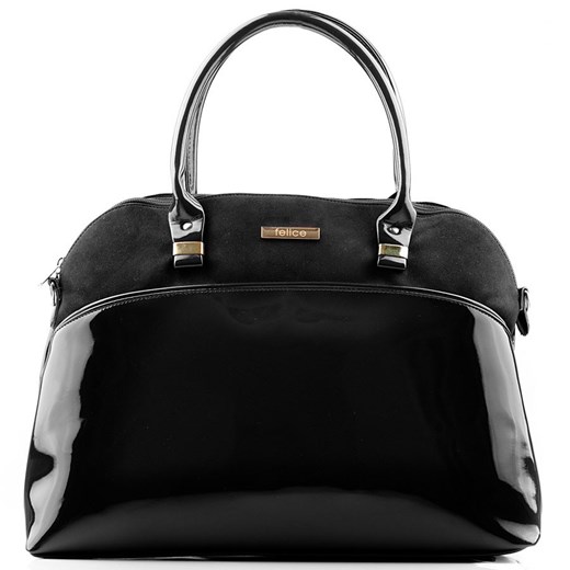 FELICE Azurro M12 czarna elegancka torebka damska kuferek lakierowany skorzana-com czarny damskie