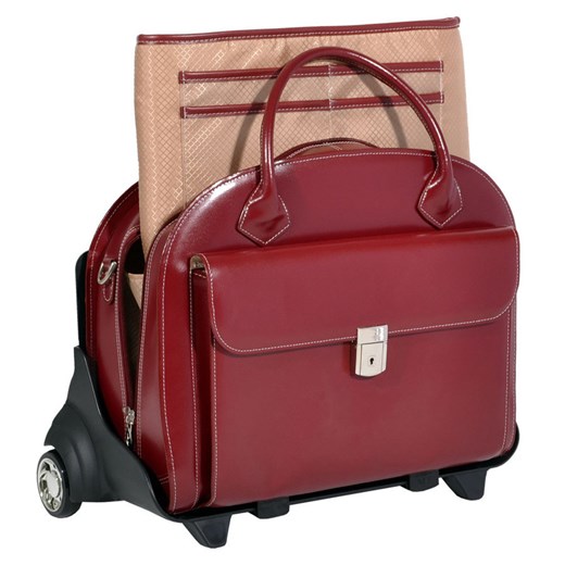 MCKLEIN Glen Ellyn 94366 ekskluzywna torba skórzana damska na laptopa 15,4", podróżna z dopinanym wózkiem skorzana-com czerwony na laptopa