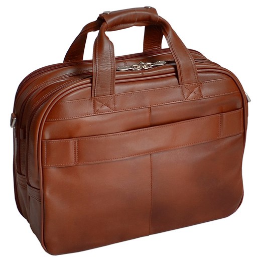 MCKLEIN Damen brązowa ekskluzywna torba skórzana na laptopa 17", podróżna z dopinanym wózkiem skorzana-com brazowy materiałowe