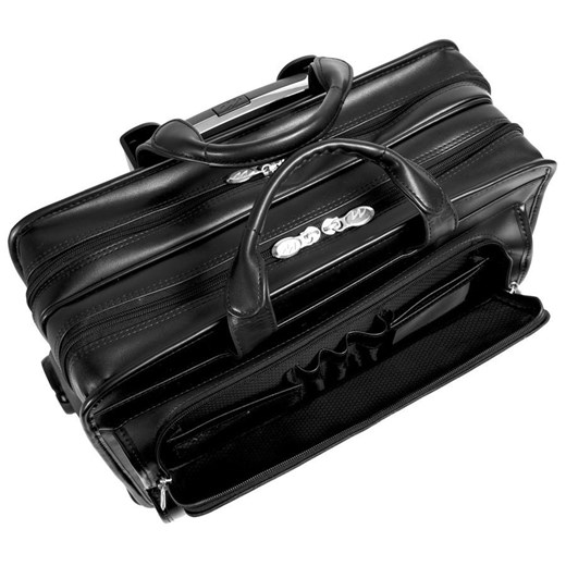 MCKLEIN Franklin ekskluzywna torba skórzana na laptopa 17", podróżna z dopinanym wózkiem skorzana-com czarny torba