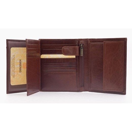 KRENIG El Dorado 11040 - ESKLUZYWNY brązowy  SKÓRZANY PORTFEL MĘSKI w pudełku skorzana-com szary z kieszeniami