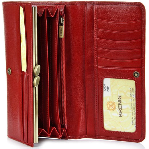 KRENIG Classic 12026 czerwony portfel skórzany damski w pudełku skorzana-com czerwony miejsce na dokumenty