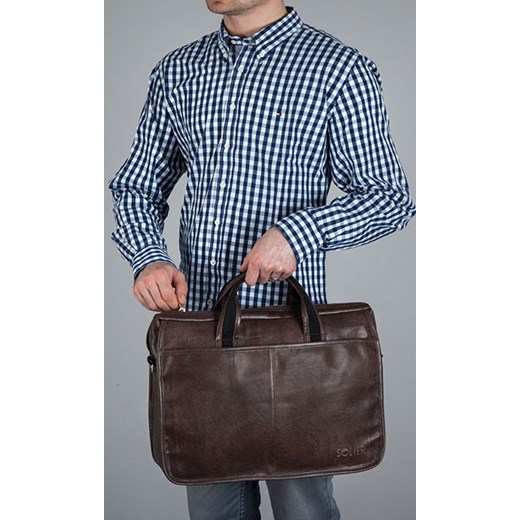 SOLIER S13 nowoczesna ciemnobrązowa męska torba na ramię, torba na laptop skorzana-com niebieski vintage