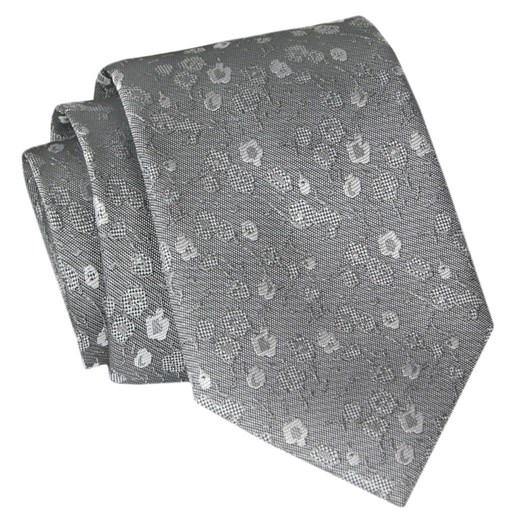 Krawat Angelo di Monti - Popiel z Motywem Kwiatowym KRADM1970 ze sklepu JegoSzafa.pl w kategorii Krawaty - zdjęcie 150574670