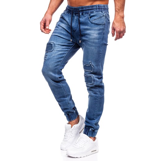 Granatowe spodnie jeansowe joggery męskie Denley MP0052-2B L Denley