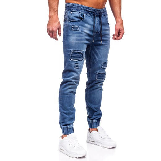 Granatowe spodnie jeansowe joggery męskie Denley MP0052-2B L Denley