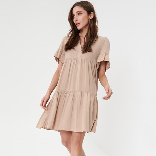 Sinsay - Sukienka mini babydoll - Beżowy Sinsay M okazyjna cena Sinsay