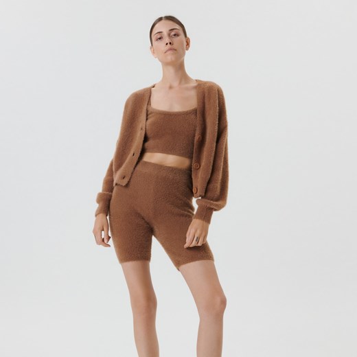 Sinsay - Komplet: kardigan, crop top i szorty - Brązowy Sinsay XS wyprzedaż Sinsay