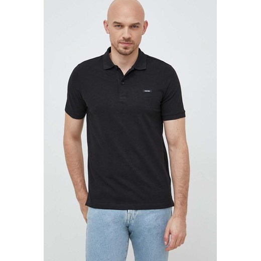 Calvin Klein polo męski kolor czarny gładki ze sklepu ANSWEAR.com w kategorii T-shirty męskie - zdjęcie 150619864