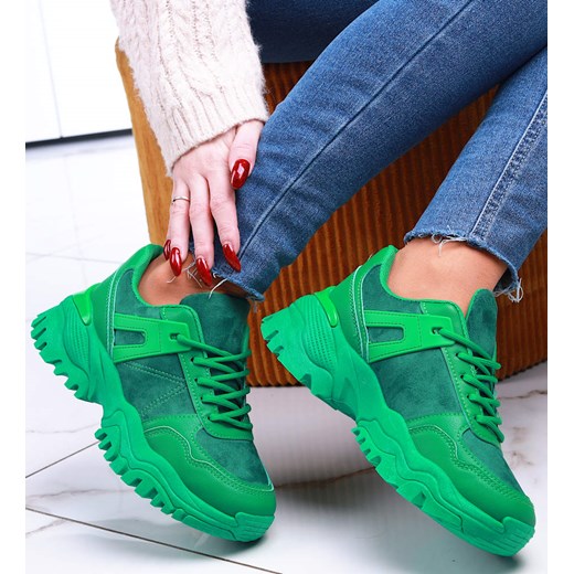 Wiązane sportowe buty damskie zielone /F2-3 131687 T499/ ze sklepu Pantofelek24.pl w kategorii Buty sportowe damskie - zdjęcie 150620722