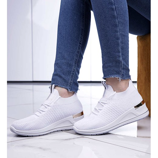 Białe damskie trampki sneakersy na koturnie /F1-2 13185 T395/ ze sklepu Pantofelek24.pl w kategorii Buty sportowe damskie - zdjęcie 150620750