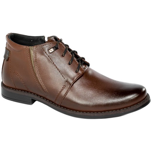 Buty zimowe męskie Lukas brązowe eleganckie skórzane wiązane