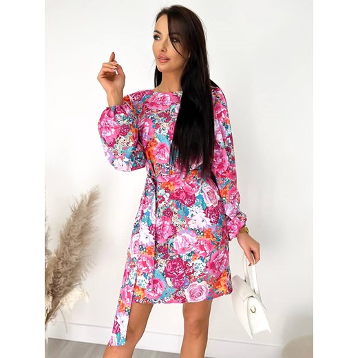 Sukienka Modnakiecka.pl wielokolorowa z długimi rękawami mini luźna na randkę 
