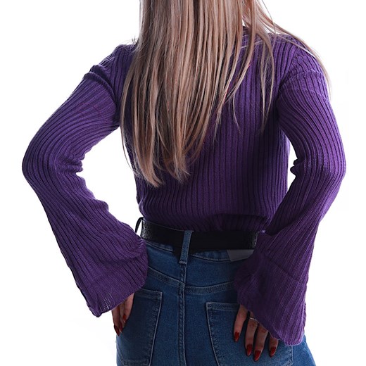 Sweter damski z okrągłym dekoltem casual z wełny 