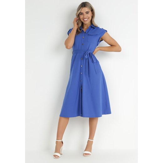 Niebieska Sukienka Koszulowa Phinitrite ze sklepu Born2be Odzież w kategorii Sukienki - zdjęcie 150643061