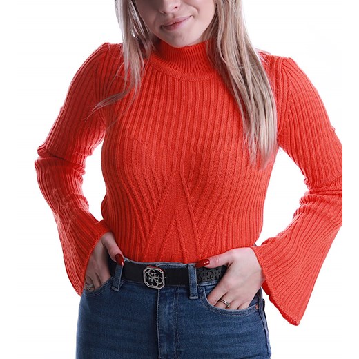 Śliczna pomarańczowa bluzka z szerokimi rękawami /E2-1 UB444 T?/ ze sklepu Pantofelek24.pl w kategorii Swetry damskie - zdjęcie 150644822