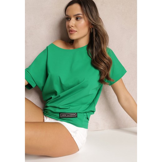 Zielony Gładki T-shirt z Krótkim Rękawem Typu Nietoperz Brynne Renee S wyprzedaż Renee odzież