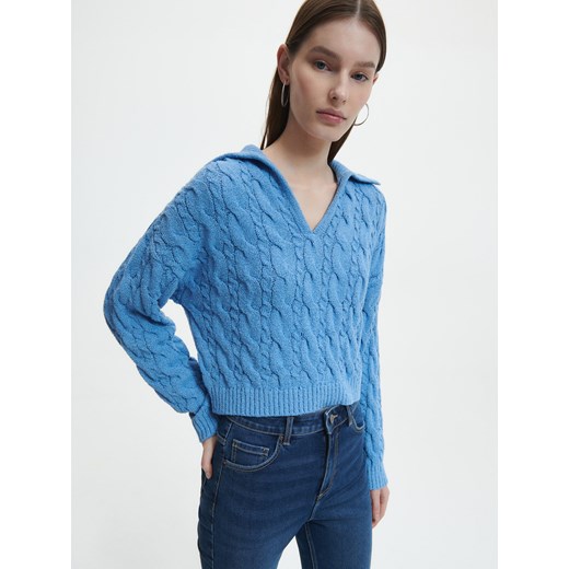 Reserved - Sweter o warkoczowym splocie - Niebieski Reserved L Reserved