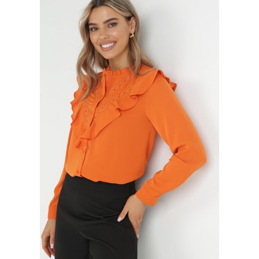 Pomarańczowa Koszula z Ozdobnym Kołnierzem z Falbaną Acitani ze sklepu Born2be Odzież w kategorii Koszule damskie - zdjęcie 150691691