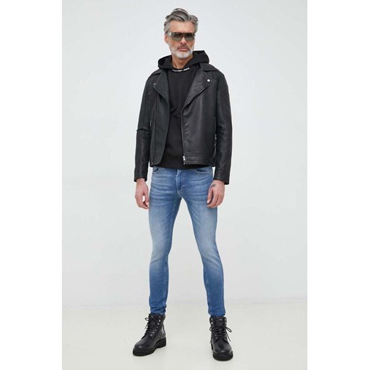 Calvin Klein Jeans bluza męska kolor czarny z kapturem z aplikacją XXL ANSWEAR.com