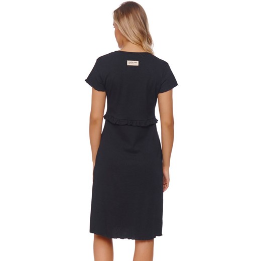 Doctor Nap Koszula nocna z prążkowanej bawełny z falbanką TCB.4543.BLACK, Kolor czarny, Rozmiar L, Doctor Nap ze sklepu Intymna w kategorii Koszule nocne - zdjęcie 150695092