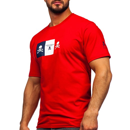Czerwony bawełniany t-shirt męski z nadrukiem Denley 14784 M Denley