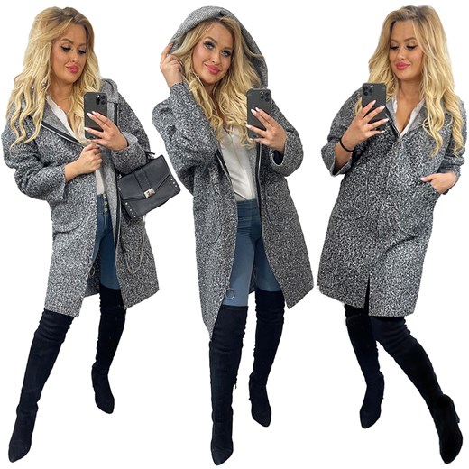 SUPEŁKOWY PŁASZCZ BLUZA Z KAPTUREM OVERSIZE SZARY one size katmandi.pl